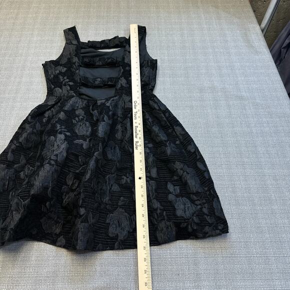 Coquette Black Velvet Burnout Bow Back Mini Dress S Whimsy Party Holiday Floral - Picture 7 of 8
